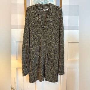 Vintage French Rags Black and Tan Geometric Cardigan Size Medium